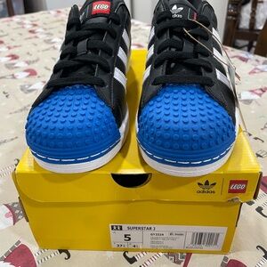 Adidas Kids Superstar J Black and Blue LEGO Sneakers